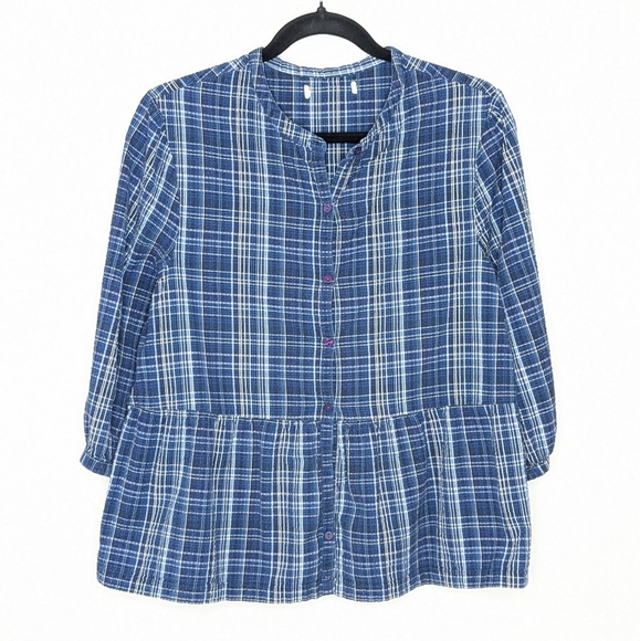 Seasalt Cornwall Swan's Way Peplum Button Down Cotton Shirt Blue UK 14 US 10 - Picture 2 of 6